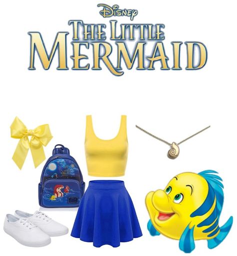 Little Mermaid's Flounder Disney Outfit Outfit | ShopLook Little Mermaid Inspired Outfit, Ariel Inspired Outfits Modern Disney, Disneybound Flounder, Little Mermaid Disneybound, Flounder Disney, Flounder Little Mermaid, The Little Mermaid Shirts For Disney, Ariel Disneybound Summer, Blue Skater Skirt