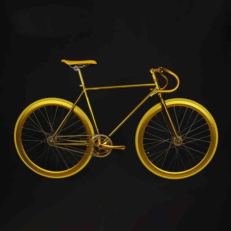 Yellow Bike, Black And Gold Motorcycle, Golden Bike, Gold Wheels Cars, Gold Motorcycle, Motorized Bicycle, Fixie Bike, Bike Art, Bicycle