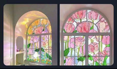 Painting On Glass Windows, Glass Window Decals, Rose House, زجاج ملون, Indian Home Design, Images Disney, Room Window, Stained Glass Designs, Dream House Interior