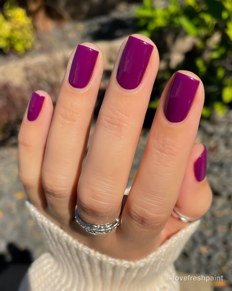 January Birthday Nails 2023, May Color Nails, Feb Nails Colors, Deep Magenta Nails, Grape Color Nails, Dark Fuschia Nails, Nails One Hand Different Color, Mail Color Ideas, Short Nails Color Ideas