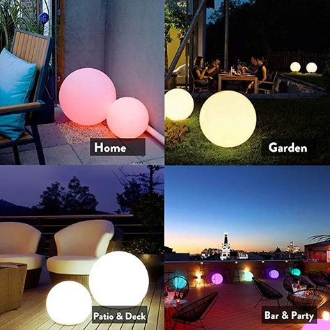 Outdoor Globe Lights, Led Ball Lights, Lighting Your Garden, Deck Bar, Modern Led Lighting, Orb Light, Colored Led Lights, Mood Lamps, Patio Party