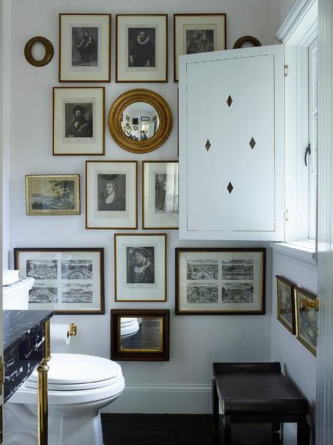 French Country Powder Room, Beadboard Trim, White Powder Room, Staining Wood Floors, Eclectic French Country, Green Wall Design, French Country Bathroom, Antique French Country, Geometric Floor