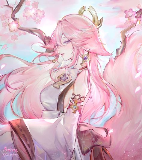 Sakura Wallpaper, Yae Miko, Dessin Adorable, Pink Hair, Cute Icons, Anime Character Design, Aesthetic Anime, Art Wallpaper, Anime Drawings