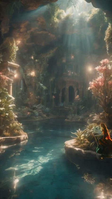 Dark Ocean Decor, Fantasy Beach Aesthetic, Forest By The Sea, Mermaid Lagoon Aesthetic, Ethereal Bathroom Aesthetic, Mermaid Pirate Aesthetic, Mermaid Cove Aesthetic, Ocean Fantasy Aesthetic, Underwater City Aesthetic