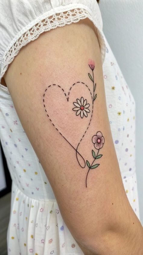 Small Heart Tattoo Ideas, Aster Flower Tattoos, Small Heart Tattoo, Heart Outline Tattoo, Heart Tattoo Ideas, Tattoo Healing Process, Wreath Tattoo, Tiny Heart Tattoos, Small Heart Tattoos