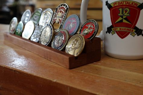 Fast and Easy Way to Make a Challenge Coin Display Challenge Coin Display Challenge Coin Display Diy, Challenge Coin Display Case, Coin Display Case, Challenge Coin Display, Using A Router, Radial Arm Saw, Coin Display, Easy Build, Challenge Coins