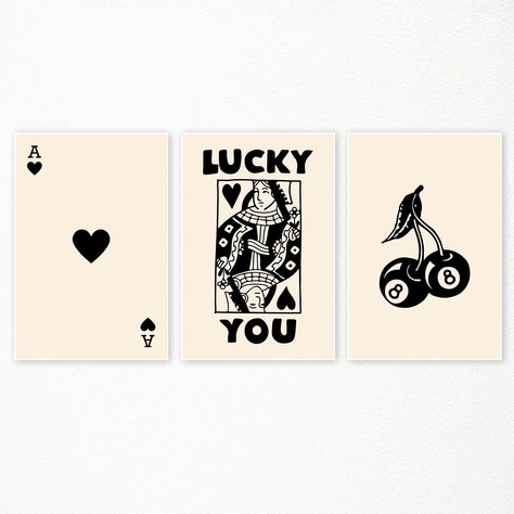 PRICES MAY VARY. Title: foefvpeft Lucky You Poker Canvas Wall Art 3 Piece 12x16in, Trendy Queen of Hearts Aesthetic Poster, Black White Ace Playing Card Cherry 8 Print, Vintage Funky Art Set for Living Room Bedroom Unframed. Product Type: Categories > Wall Art > Posters & Prints Queen Of Hearts Aesthetic, Couples Bedroom Wall Decor, Poker Poster, Ace Playing Card, Matchbox Print, Dorm Canvas, Dc Apartment, Hearts Aesthetic, Men Wall Decor