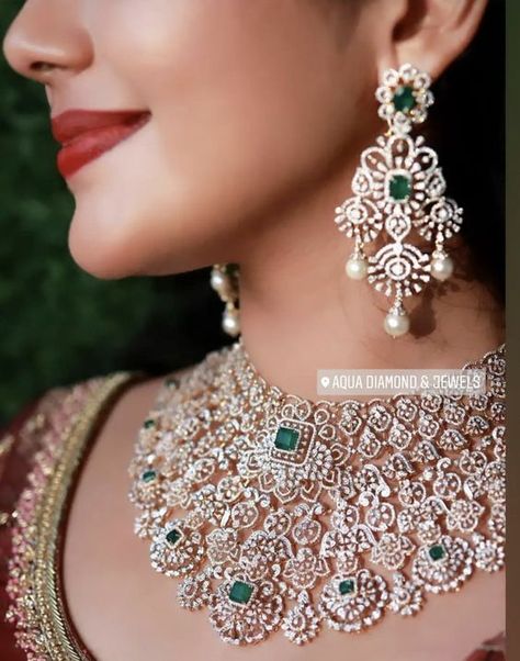 Diamond Necklace Set South Indian, Diamond Choker Indian Bridal, Diamond Sets Necklace Indian, Diamond Necklace Set Bridal, Latest Diamond Necklace Designs, Diamond Choker Indian, Jewellery Design Gold, Latest Gold Jewellery, Diamond Necklace Indian