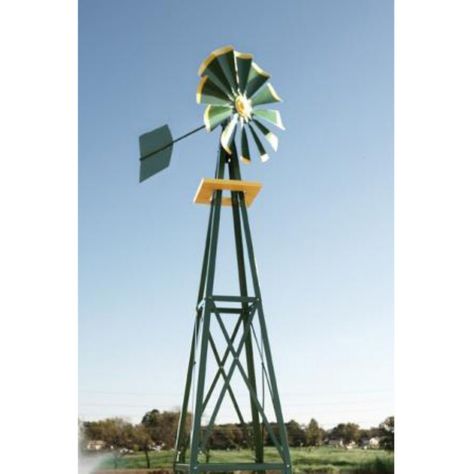 Decorative Green and Yellow Powder Coated Metal Backyard Windmill Backyard Windmill, Garden Windmill, Urban Backyard, Windmill Decor, Metal Windmill, Pond Maintenance, Wind Mill, Windmill Design, Water Pond