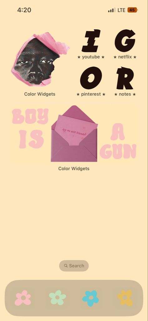 Phone Layouts Iphone, Igor Phone Theme, Tyler The Creator Iphone Layout, Tyler The Creator Phone Theme, Tyler The Creator Wallpaper Igor, Igor Widget, Tyler The Creator Homescreen, Organize Phone Apps, Tyler The Creator Wallpaper