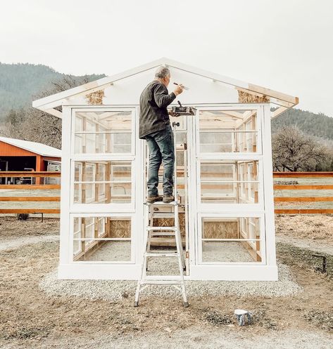 Flower Trailer, Old Window Greenhouse, Building A Greenhouse, Land Scaping, Window Greenhouse, Cellar Doors, Dreams Really Do Come True, Diy Greenhouse Plans, Outdoor Greenhouse