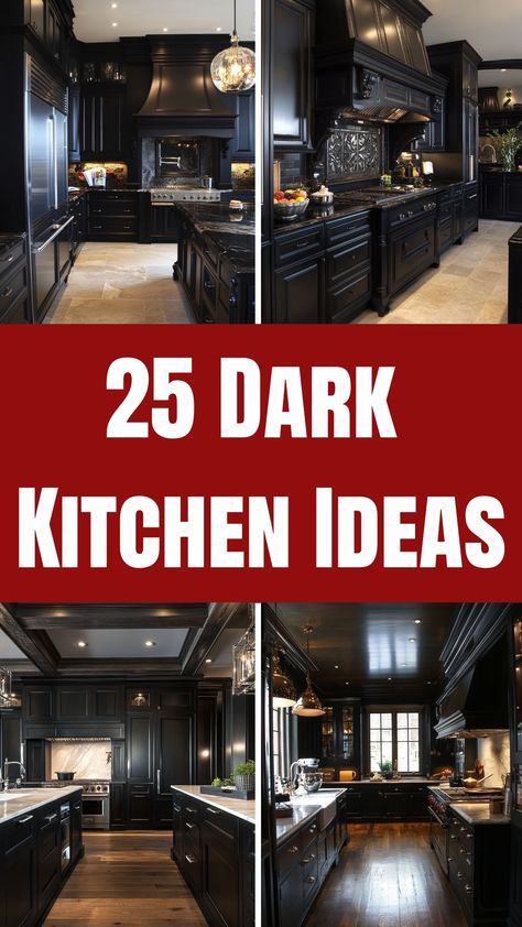 25 dark kitchen ideas featuring modern black cabinetry with stylish lighting and high-end appliances. Kitchen Remodel With Dark Cabinets, Modern Dark Kitchen Design, Dark Cabinet Kitchens, Dark Kitchen Design, Luxury Black Kitchen, Modern Dark Kitchen, Dark Kitchen Ideas, Dark Cabinets Kitchen, Kitchen Cabinet Color Schemes