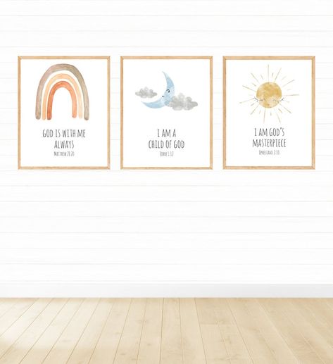 Kids Bible Verse Printable Wall Art Set Digital Download | Etsy Bible Verse For Nursery, Christian Nursery Art, Christian Nursery Wall Art, Nursery Art Prints Christian, Bible Verse For Nursery Wall Decor, Christian Nursery Decor, Sunday School Decorations, Girls Wall Decor, Bible Verses For Kids