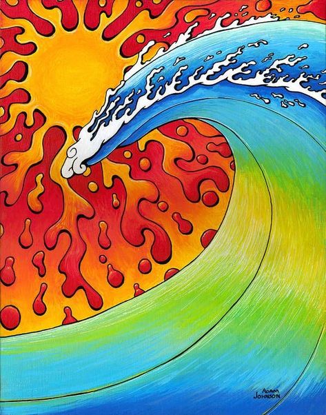 Adam Johnson, Surf Art Print, Surf Painting, Trippy Drawings, Arte Indie, Psychadelic Art, Trippy Painting, Indie Drawings, Hippie Painting