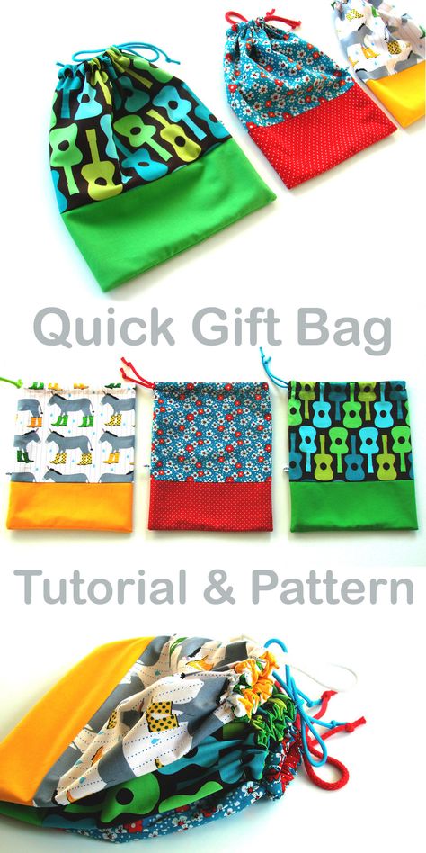 Quick Gift Bag Tutorial & Pattern Simple Small Bags To Sew, Fabric Party Bags, Free Gift Bag Sewing Pattern, Small Gift Bag Sewing Pattern, Gift Bag Pattern Sewing, Reversible Fabric Gift Bags Diy, Fabric Gift Bags Pattern Free, Simple Fabric Bag, Beginner Sewing Projects Easy Bag