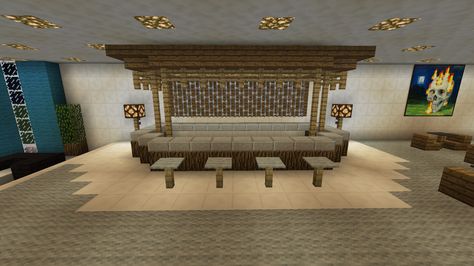 Minecraft Tiki Bar Pub Minecraft Interior Design Living Rooms, Minecraft Living Room Design, Bar Minecraft, Minecraft Living Room Ideas, Minecraft Living Room, Minecraft House Interior, Modern Minecraft, Minecraft Bedroom Decor, Living Room In Minecraft