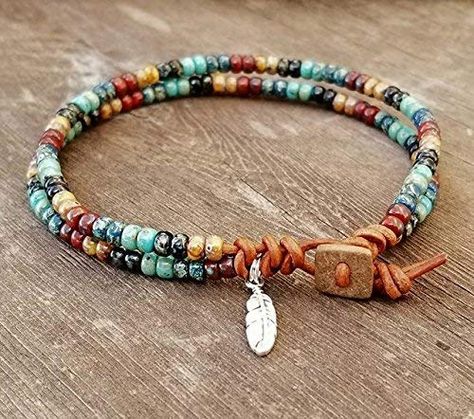 Anklets Diy, Leather Anklets, Cheap Diamond Rings, Beaded Leather Wraps, Bracelet Leather, Beaded Anklets, Hippie Jewelry, Beaded Bracelets Diy, Bead Leather