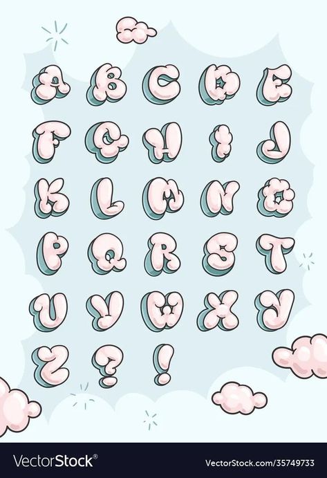 Cute Bubble Letters, Bubble Writing Font, Cute Fonts Alphabet, Cute Lettering, Bubble Letter Fonts, Graffiti Lettering Alphabet, Font Bubble, Lettering Styles Alphabet, Lettering Guide