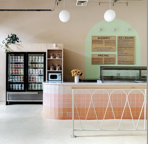 The Beautiful Relationship of Vegan Desserts and Design | Modern Restaurant Management | The Business of Eating & Restaurant Management News White Oak Furniture, Glazed Brick, Fireclay Tile, Black And White Tiles, Interior Design Photos, Modern Restaurant, Ice Cream Parlor, Ice Cream Shop, Commercial Interior Design