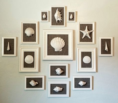 Sea Shell Display Ideas, Sea Shells Painting, Paint Sea, Themed Bedroom Ideas, Shell Wall Art, Fabric Spray Paint, Shell Display, Beach Themed Crafts, Beach Themed Bedroom