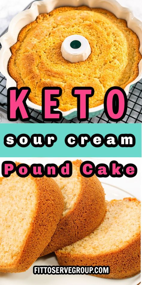 close up sour cream pound cake images of a bundt on a baking rack cook and slices on white plate Gluten Free Pound Cake, Coconut Flour Cakes, Cake Classic, Almond Flour Cakes, Keto Cakes, Sugar Free Recipes Desserts, Sour Cream Pound Cake, Low Carb Cake, Keto Mug Cake