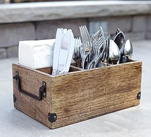 Mother's Day Gifts Wooden Kitchen Utensil Holder With 4 Compartments Wood Utensil Organiser for Cutlery, Napkins, Cups Caddy Organizer Wooden Silverware, Cutlery Caddy, Silverware Organizer, Under Cabinet Storage, Silverware Drawer, Flatware Holder, Flatware Caddy, Silverware Organization, Flatware Organizer