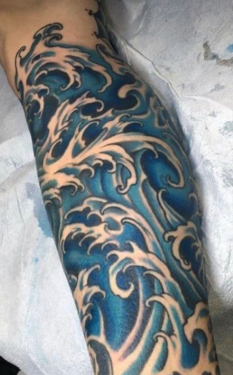 Wave Tattoo Sleeve, Wave Tattoo Ideas, Japanese Wave Tattoo, Guide Tattoo, Japanese Forearm Tattoo, Japanese Wave Tattoos, Ocean Sleeve Tattoos, Best Tattoo Ideas For Men, Ocean Sleeve