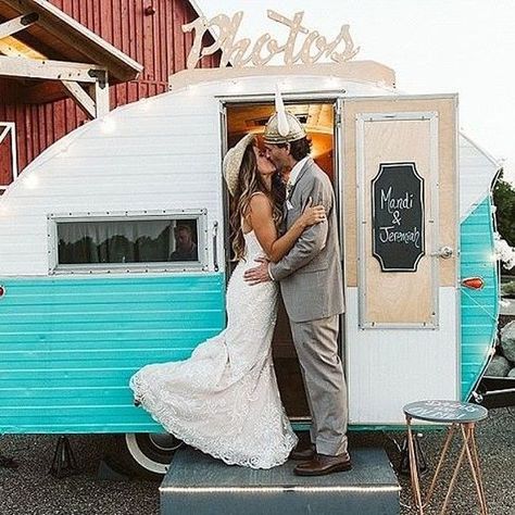 Davita and Nolan's Stunning Handcrafted, Lakeside Canadian Wedding by Luke Liable - Boho Wedding Blog Photo Booth Trailer, Vintage Photo Booths, Engagement Events, Photo Guest Book, Vintage Travel Trailers, Boho Wedding Inspiration, Rustic Barn Wedding, Interior Photo, Vintage Camper