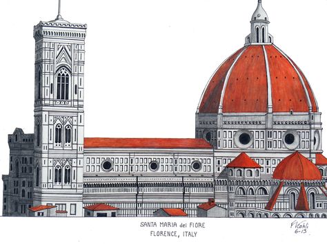 FLORENCE CATHEDRAL - ITALY Pen and pencil drawing. For prints, go to: http://frederic-kohli.artistwebsites.com Florence Cathedral, Building Drawing, Mid Century Architecture, Architecture Concept Drawings, Architecture Sketch, Beautiful Places In The World, Florence Italy, Henri Matisse, Historic Buildings