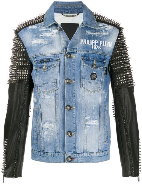 Studded Denim Rock Jacket Rock Jacket, Trash Fashion, Heavy Metal Fashion, Western Outfits Men, Jacket Ideas, Jacket Collection, Sewing Workshop, Studded Denim, Designer Logo