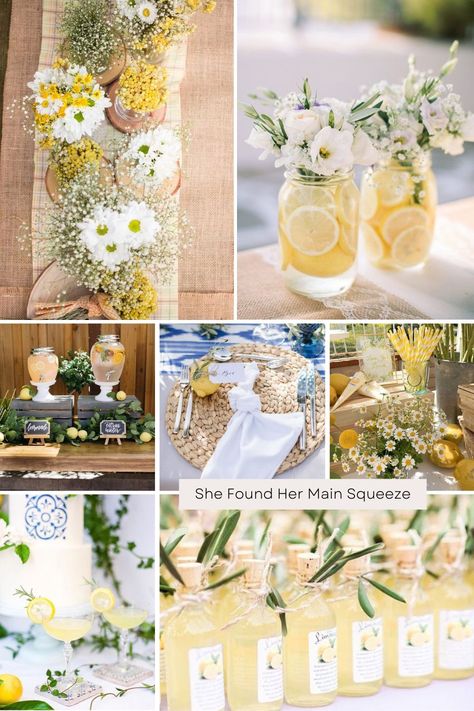 Lemon Engagement Theme, Kitchen Tea Party Ideas, Bridal Shower Lemons Theme, Rustic Lemon Theme Party, Lemon Picnic Theme, Rome Bridal Shower Theme, Mommas Main Squeeze, They Found Their Main Squeeze, Lemonade Bridal Shower Ideas