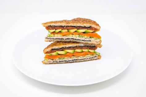 Order Erewhon Spicy Sushi Sandwich Sandwich Gourmet, Spicy Sushi, Salmon Sushi, Sushi Sandwich, Wild Salmon, Sriracha Sauce, Sriracha, Brown Rice, Organic Recipes