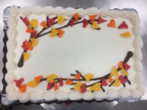 Buttercream fall leaves Fall Sheet Cake Decorating Ideas, Fall Themed Sheet Cakes, Fall Sheet Cakes Decorated, Pumpkin Sheet Cake, Fall Cakes, Sheet Cake, Fall Pumpkins, Cake Designs, Autumn Leaves