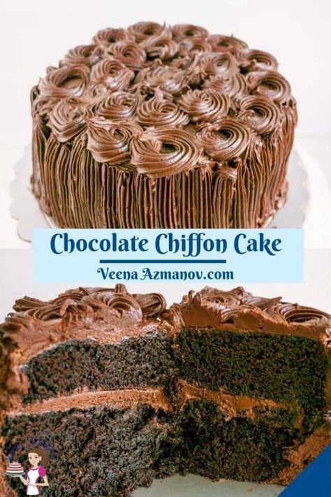 Chocolate Chiffon Cake Recipe, Chiffon Cake Recipe, Chocolate Chiffon Cake, Baking Decorating, Best Cake Recipes, Cake Fillings, Celebration Cake, Exotic Food, Just Cakes