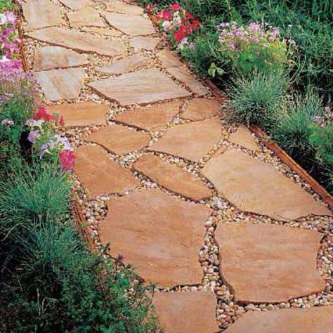 Flagstone pathway with gravel fill Flagstone Pathway, Arizona Backyard, Flagstone Walkway, Flagstone Path, Paver Walkway, Stone Walkway, Garden Walkway, Landscaping Garden, Stone Path