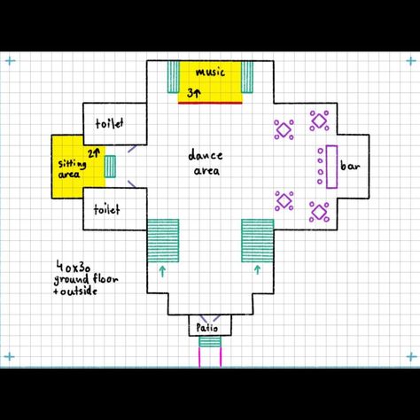 Club Floor Plan, Nightclub Floor Plan, Club Layout, Sims 4 Nightclub Layout, Strip Club Floor Plan, Bar Floor Plan, Club Layout Plan, Night Club Floor Plan Design, Night Club Floor Plan