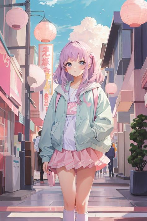 Street Wallpaper, Anime Street, Fashion Anime, Cocoppa Wallpaper, Wallpaper Pastel, Kawaii Wallpaper, Anime Character Drawing, Girly Art, Anime Artwork