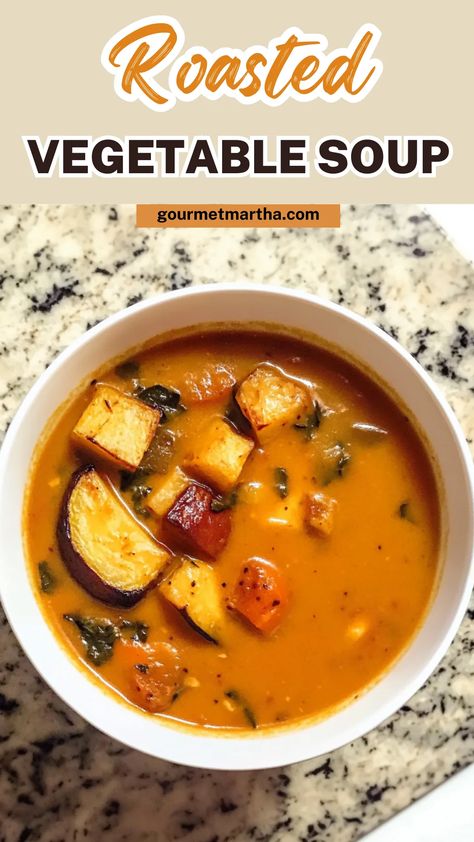 Craving a comforting bowl of warmth? This Roasted Vegetable Soup recipe is packed with flavor from perfectly caramelized veggies. It’s healthy, hearty, and the ultimate fall or winter dish! Ready to cook? Click for the recipe. #RoastedVegetableSoup #HealthySoup #FallSoup #WinterRecipes #VegetarianSoup #ComfortFood #SoupRecipe #VegetableSoup #HealthyEating #EasyRecipes Butternut Squash And Carrot Soup Recipes, Carrot Squash Soup Recipes, Roasted Veggies Soup, Roasted Vegetables Soup, Root Soup Recipes, Roasted Veg Soup, Roast Vegetable Soup Recipe, Vegetable Potato Soup, Carrots And Sweet Potatoes