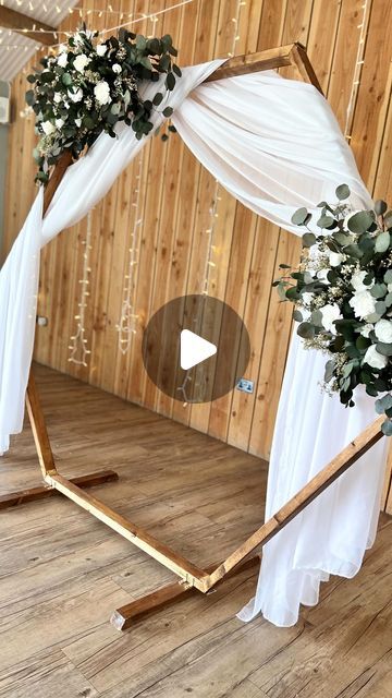 How To Decorate A Hexagon Wedding Arch, Hexagon Backdrop, Pink Pampas, White Wedding Arch, Diy Wedding Arch, Hexagon Wedding, Wood Hexagon, Backdrop Frame, Wooden Arch