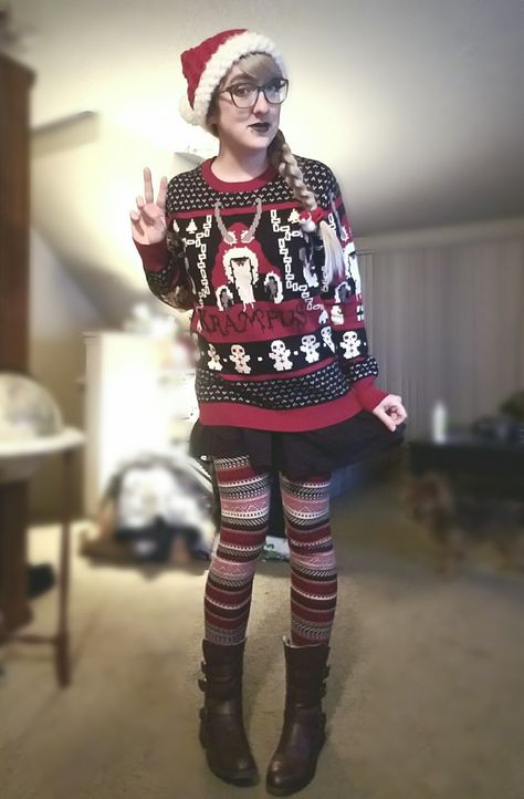 Krampus sweater Christmas Yule outfit Yule Outfit, Krampus Outfit, Yule Sweater, Goths With Santa, Womens Krampus Costume, Krampus Sweater, Yule, Christmas Outfit, Daily Outfits