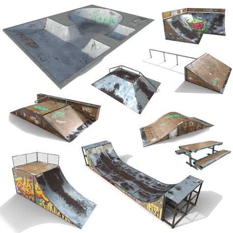 Skate Park Model PACK PBR Textures by Cerebrate | 3DOcean Backyard Skatepark, Skatepark Design, Mini Skate, Warehouse Interior, Skate Ramps, Skate Ramp, Skateboard Ramps, Ramp Design, Skateboard Park