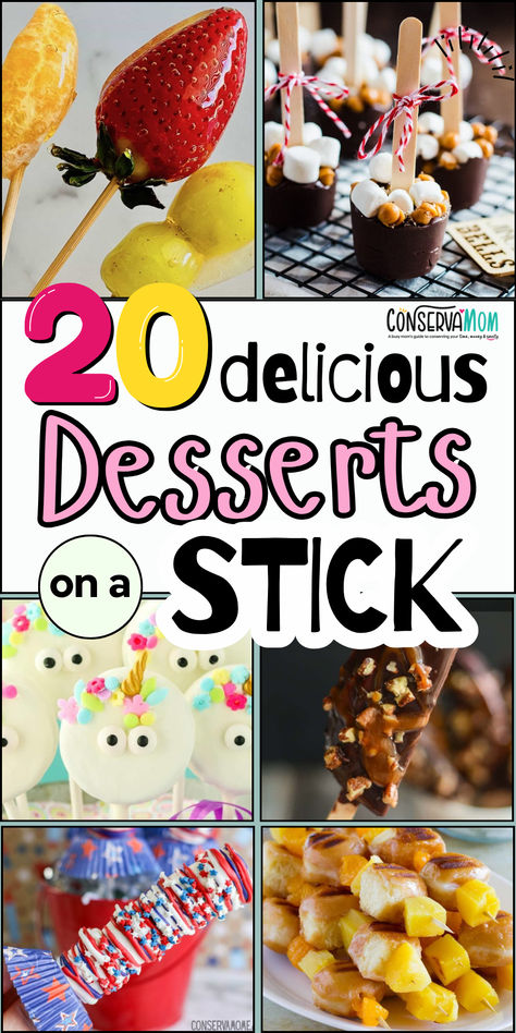 Desserts on a stick Dessert For Kids Party, Easy Snacks For Kids To Make, Fun Desserts To Make With Kids, Kids Dessert Ideas, Food On A Stick Ideas, Desserts To Make With Kids, Fun Desserts For Kids, Desserts On A Stick, Dessert Ideas For Kids