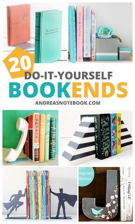 20 DIY bookends tutorials - make your own bookends Library Hacks, Bookend Ideas, Book Stopper, Hickory Tree, Diy Bookends, Cheap Diy Crafts, Diy Playroom, Funky Home Decor, Book Ends