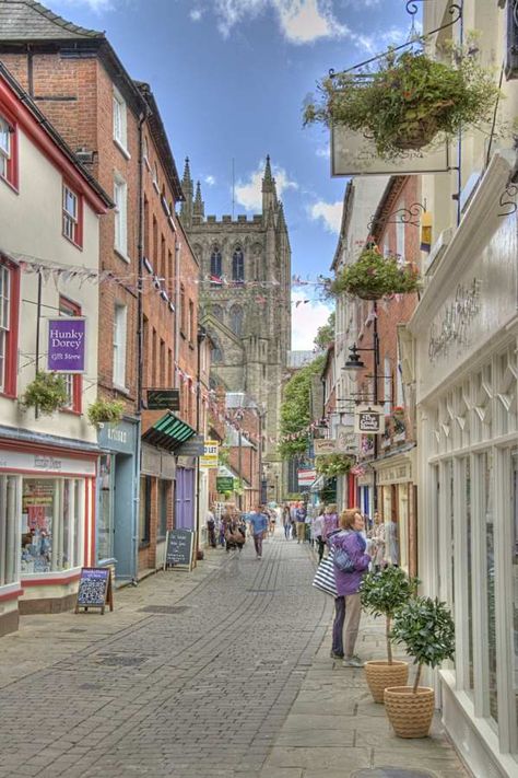 Hereford, England. Another quaint English town!  ASPEN CREEK TRAVEL - karen@aspencreektravel.com Hereford England, Midlands England, English Town, Places In England, Visit Places, Commercial Street, Cathedral City, Four Poster, Poster Room