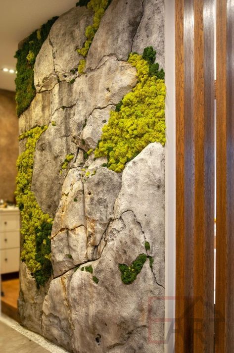 Green Wall Design, Wall Hanging Decorations, Rock Walls, White Bedroom Design, Stone Wall Design, Water Wall, Plants Wall, Studio Apartment Ideas, Moss Art