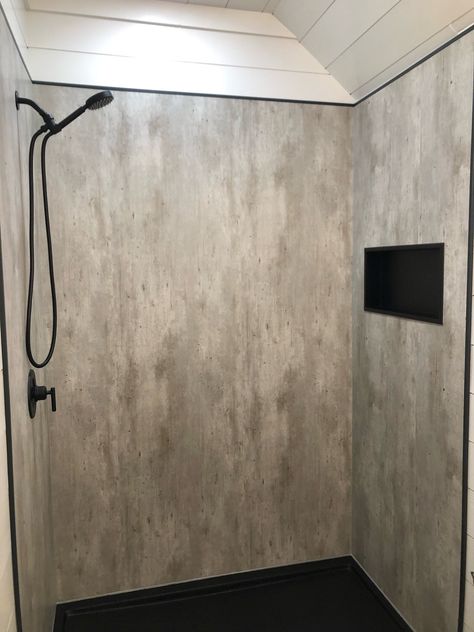 Laminate Shower Panels, Modern Minimalist Farmhouse, Bathroom Wall Coverings, Laminate Wall Panels, Acrylic Shower Walls, Half Wall Shower, Concrete Shower, Waterproof Wall Panels, Bathroom Cladding