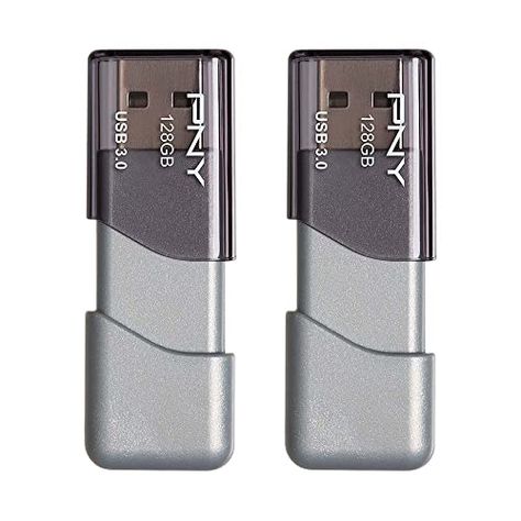 PNY 128GB Turbo Attaché 3 USB 3.0 Flash Drive, 2-Pack, Silver Hard Drive Storage, College Essentials, Mobile Storage, Thumb Drive, Mac Laptop, Notebook Computer, Pen Drive, Technology Design, Usb Drive