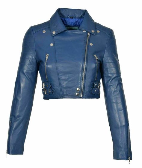 Cropped Biker Jacket, Winter Leather Jackets, Descendants Dr, Cropped Jackets, Blue Leather Jacket, Classic Corvette, Womens Biker Jacket, Slim Fit Jackets, Cropped Leather Jacket