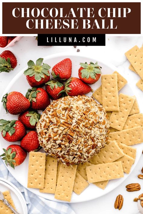 This decadent chocolate chip cheese ball is a cool, creamy treat filled with mini chocolate chips and perfect for dipping! #chocolatechipcheeseball #chocolatechip #cheeseball #dessertdip #desserts Chocolate Chip Cheeseball, Chocolate Chip Cheese Ball, Cake Batter Truffles, Desserts With Chocolate Chips, Homemade Chocolate Truffles, Dessert Truffles, Peanut Butter Bites, Caramel Truffle, Oreo Truffles