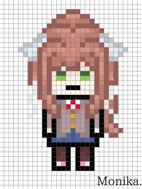 Ddlc Perler Beads, Easy Pixel Art 32x32, Ddlc Pixel Art, Melt Beads Patterns, Pixel Characters, Easy Pixel Art, Pixel Art Templates, Pixel Drawing, Diy Perler Bead Crafts